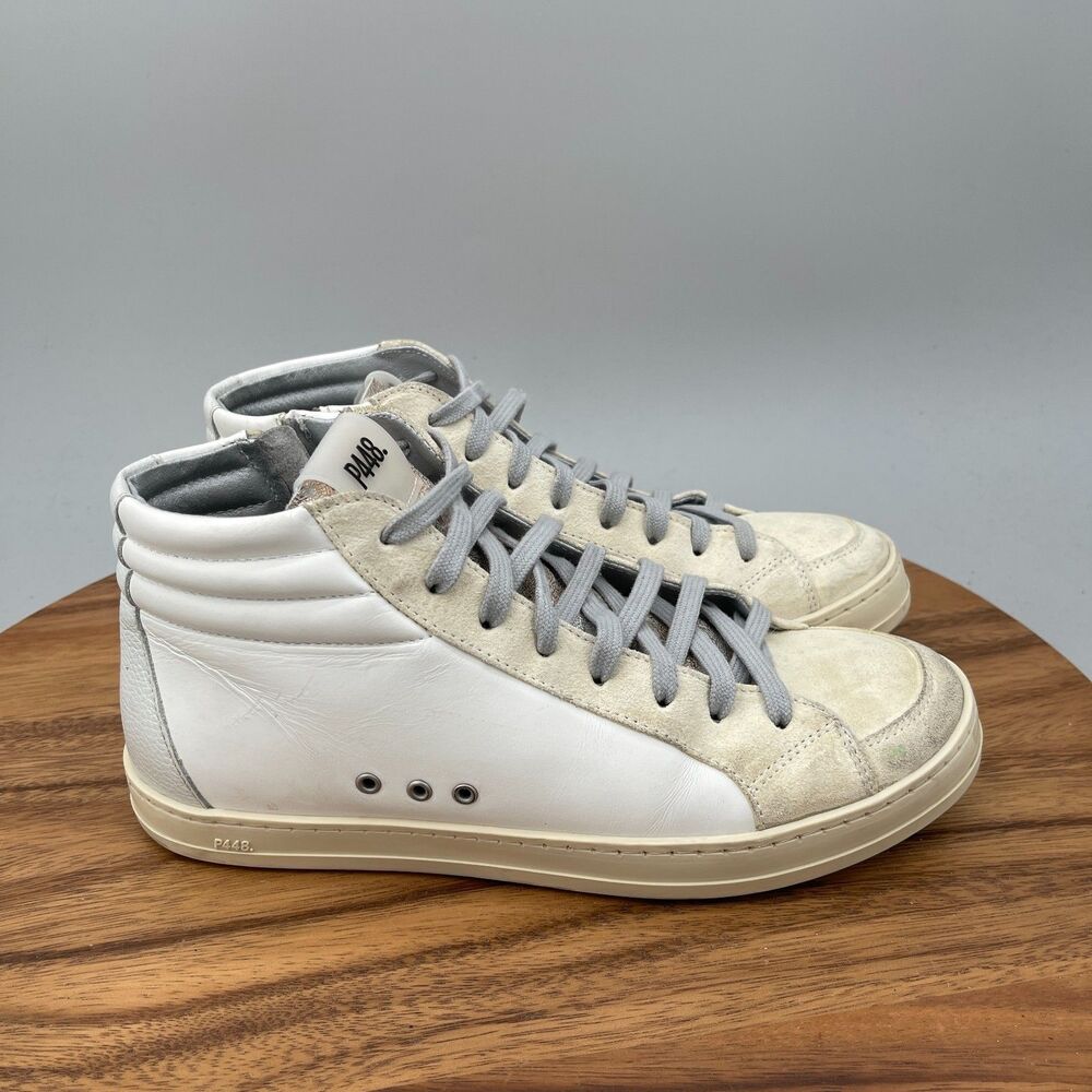 P448 Skate High Top Shoes Womens Size 8.5 / 39 White Leather Casual Comfort